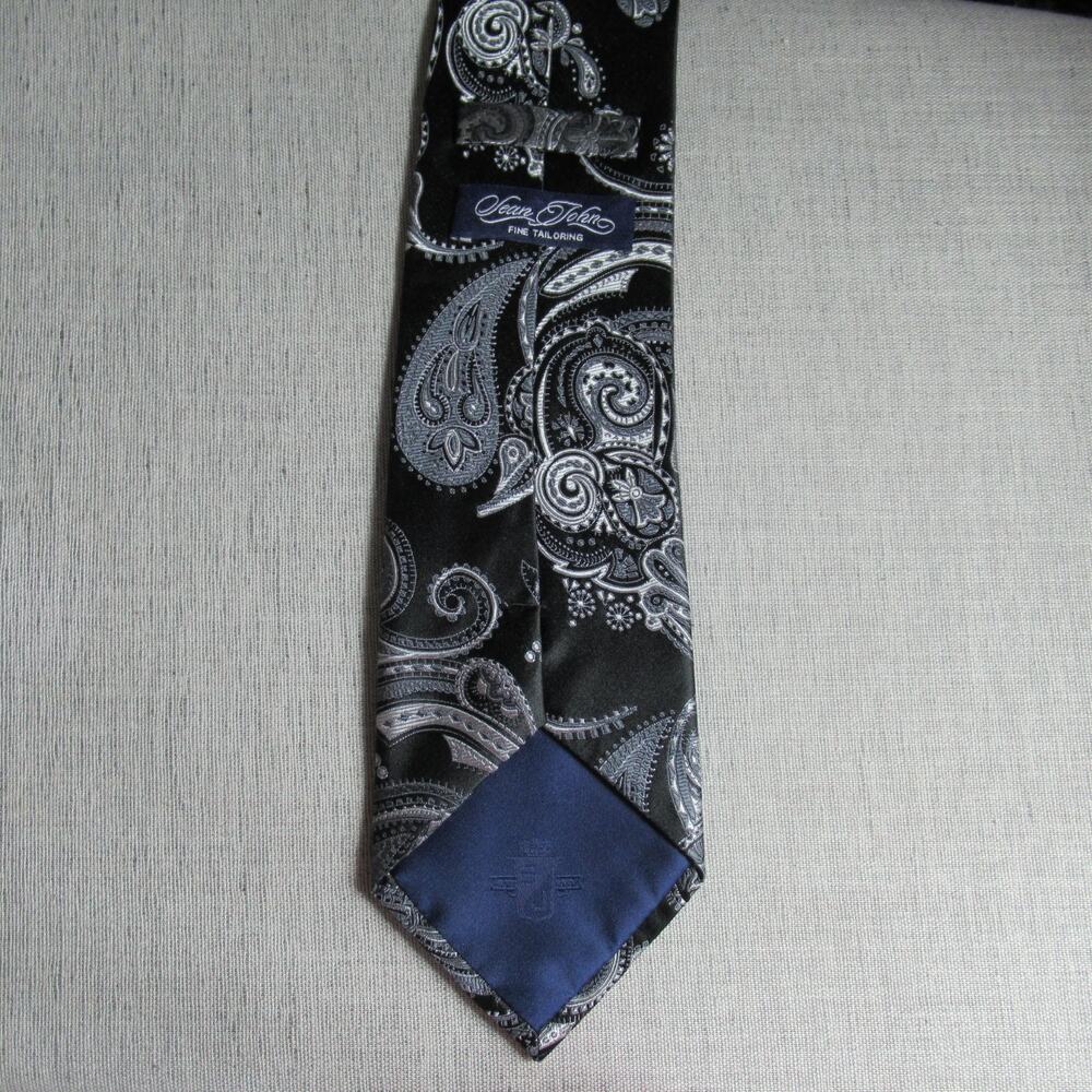Vintage Sean John Tie Black Gray Paisley 61" Silk Necktie Luxury Designer Retro